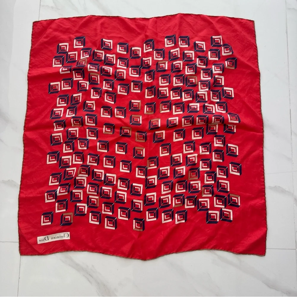 Dior Red and Navy Geometric Scarf